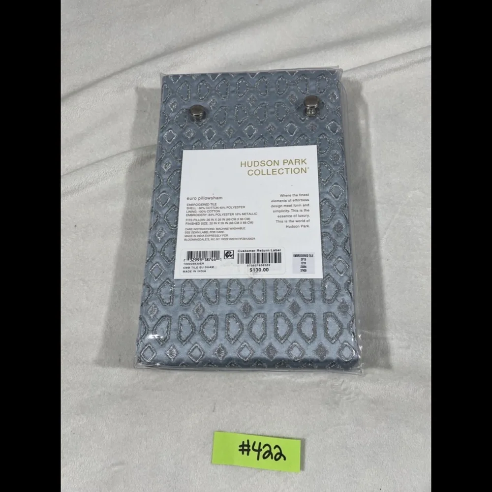 NIB [ 1 Euro European‎ ] Sham for Hudson Park Embroidered Tile